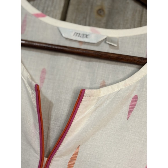 Max Dress Size L White Pink Orange Floral Print 100% Cotton Boho Kurta - Picture 3 of 6